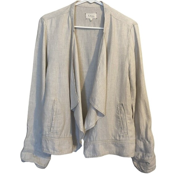 LOU & Grey Cardigan 100% Linen Open Drape Size Large Tan Pockets Neutral Classic - Picture 1 of 9